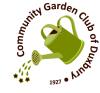 community garden club of duxbury logo with green watering can