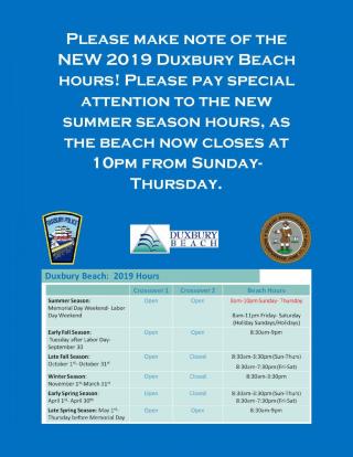 Duxbury Beach Hours for 2019
