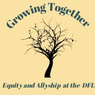 Growing Together logo with tan background and navy letters 