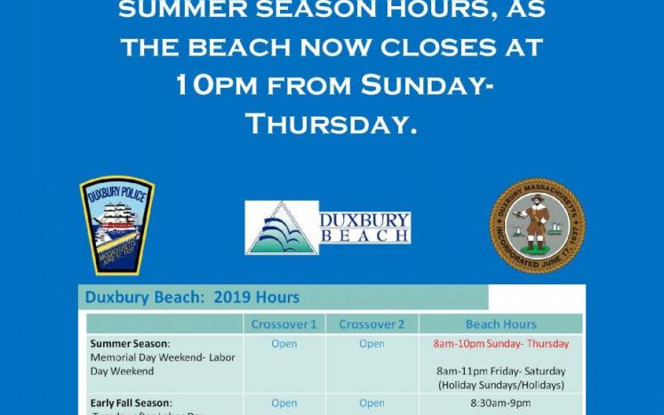 Duxbury Beach Hours for 2019