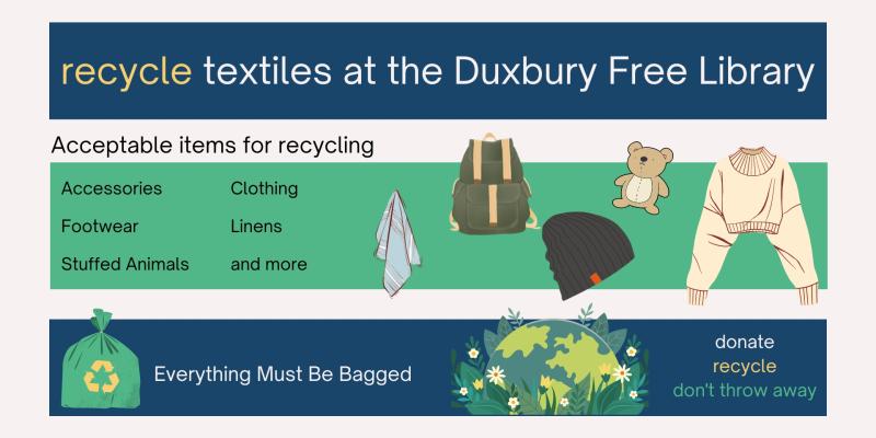 Recycle textiles at the Duxbury Free Library
